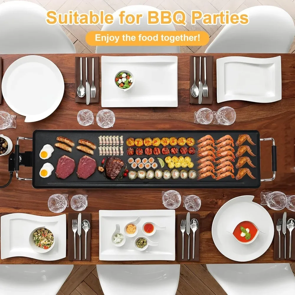Grande Plaque Teppanyaki Électrique-شواية كهربائية كبيرة الحجم غير لاصقة مع تحكم في درجة الحرارة